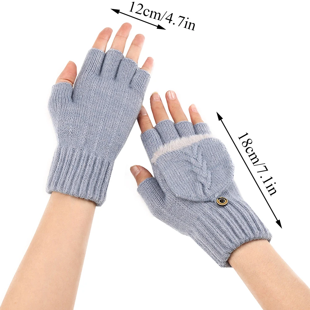 Winter Warm Thickening Wool Gloves Knitted Flip Cover Half Finger Gloves Fingerless Gloves Female Lady Cycling Mittens Unisex