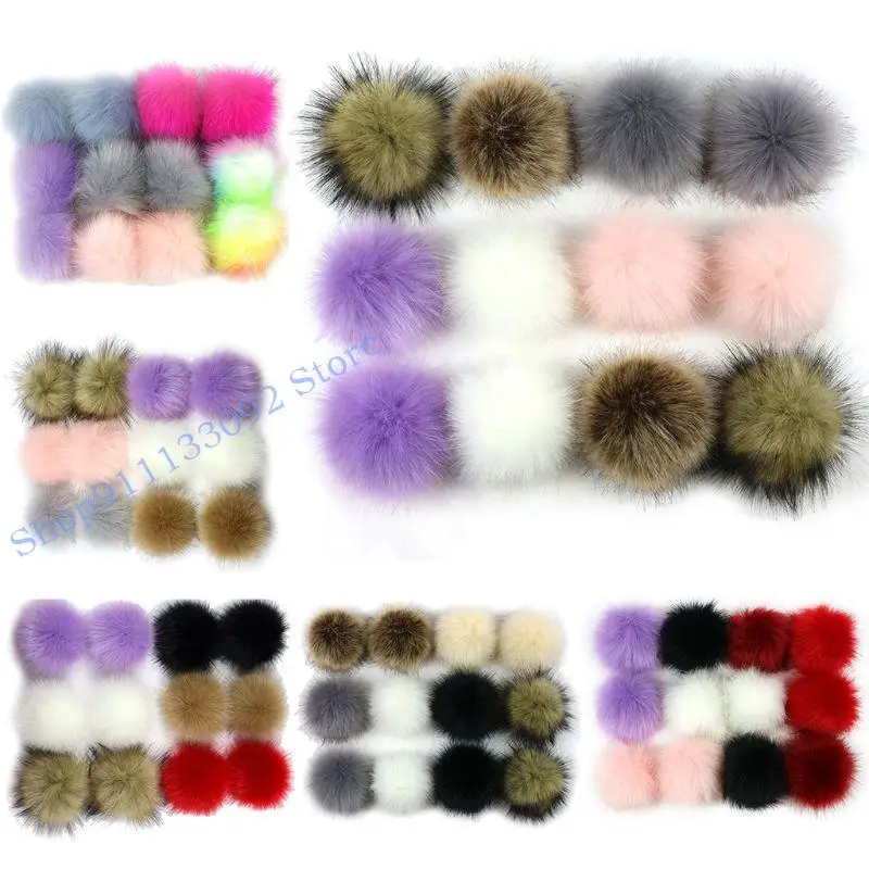

H9ED 12 Pieces Faux Fur Pom Pom Balls DIY Faux Fur Pom Poms Elastic