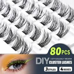 EASITENSION 80 PCS DIY Eyelash Extension Cluster Lashes Individual Lash Clusters Wisps Thick Russian Reusable Volume Mink Bundle