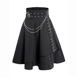 Dressfo Womens Asymmetic Hem Plaid Skirt Buckle Strap Detail Casual Midi A Line Dress Black Skirts 2024 New