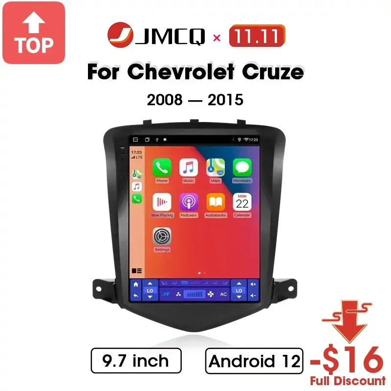 

Автомагнитола JMCQ, 2DIN, 9,7 дюйма, Android, для Chevrolet Cruze 2008-2015, мультимедийный плеер, GPS-навигация, RDS, Carplay, стерео, головное устройство