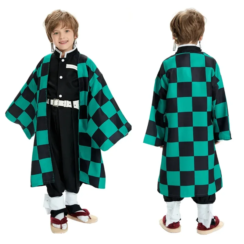 Cosplay Children's costume Anime Selling Killer Kimetsu No Yeyang Kamido Tanjiro Kimono costume Set Carnival Halloween Clothes