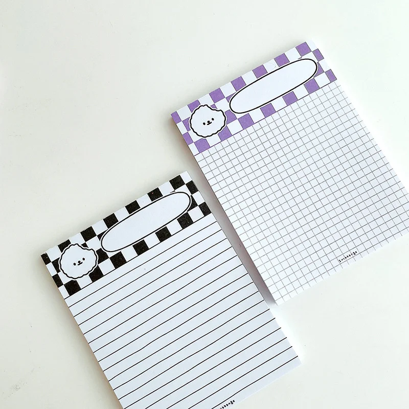 Ins Cartoon Cute Puppy Chessboard Memo Pad Stripe Student  Mini Notepad School Stationery Office Kawaii Message Paper 50 Sheets