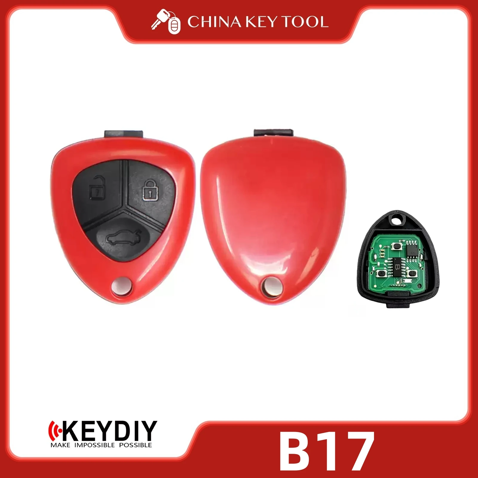 KEYDIY KD B17 Bladed Universal Remote Key 3 Buttons Red Color Compatible with Ferrari Type