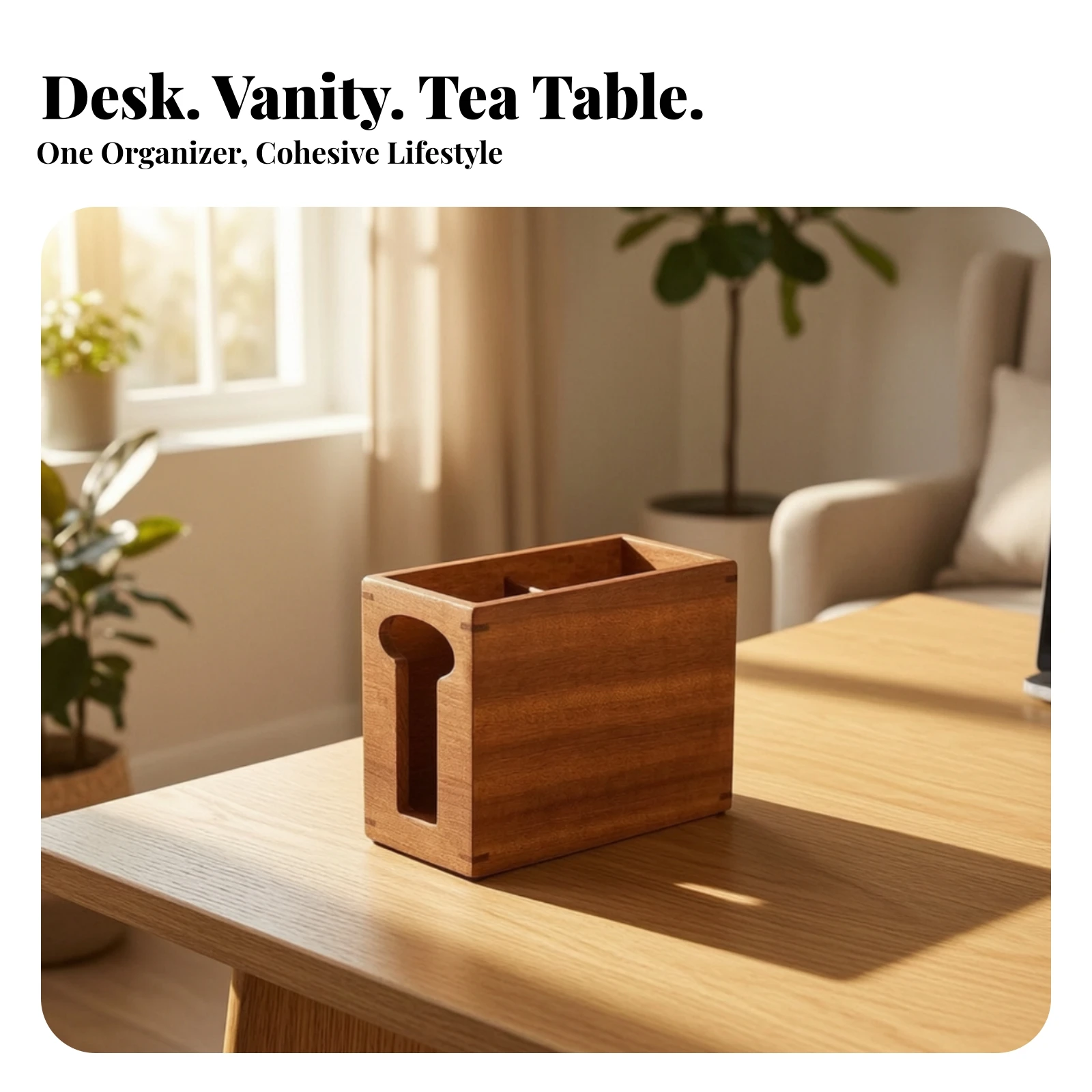 Wooden Storage Box with Compartments Compact Wood Storage Box with Divider Utensil Holder with Compartments Multifunctional