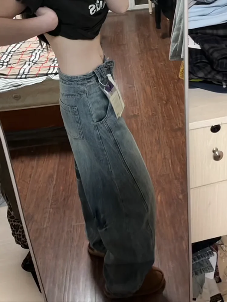 

American Style Retro Decomposition Design Wide Leg Jeans Women's Spring New Loose Slimming Casual Floor-Length Pants