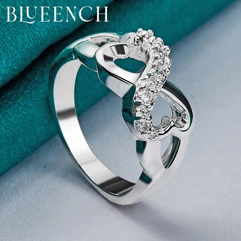 Blueench 925 Sterling Silver Zircon Bow Ring For Women Proposal Wedding Party Fashion Glamour Jewelry