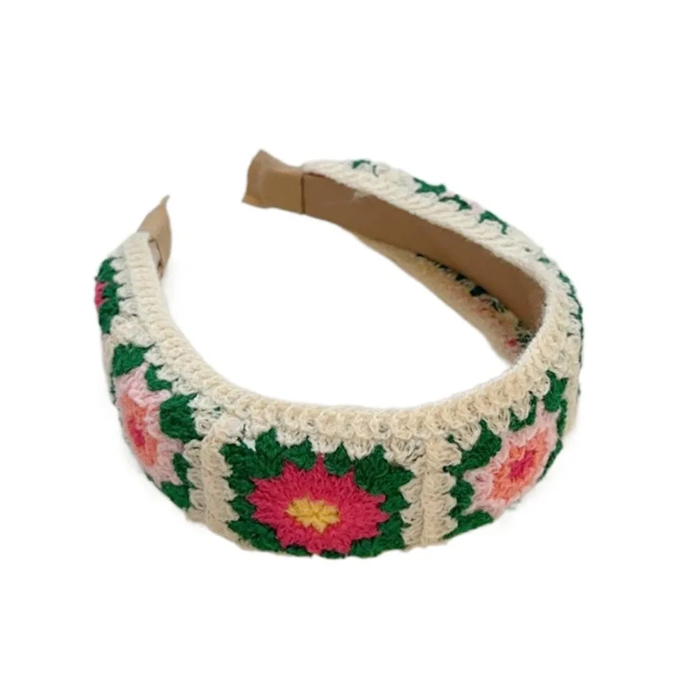 

Bohemian Style Floral Knitted Hairband Hollow Out Colorful Embroidered Crochet Headband Hair Accessories Headwear