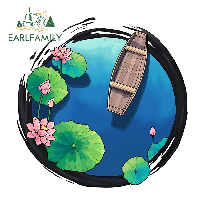EARLFAMILY Summer Lotus Pond Pattern Car Stickers Waterproof Computer Host Windows Occlusion Scratch Decal Waterproof Car Label