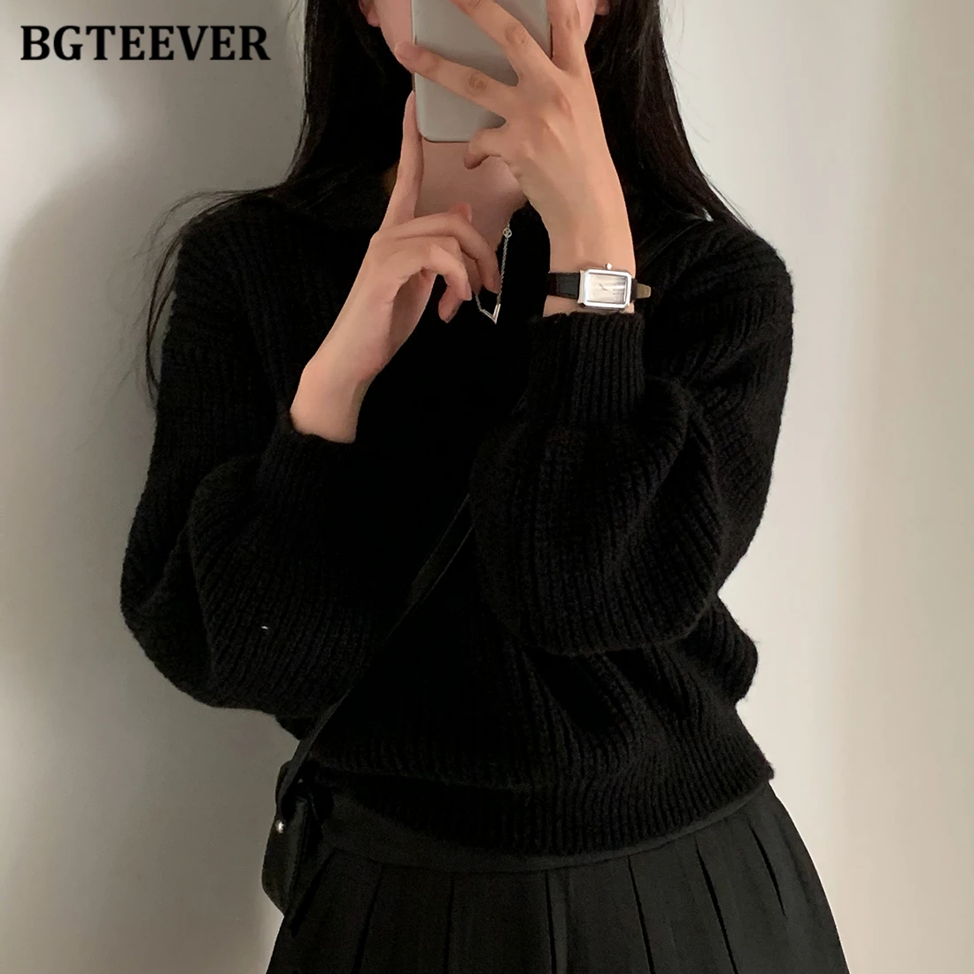 BGTEEVER Casual Laterne Hülse Weibliche Gestrickte Pullover Jumper Herbst Winter Lange Hülse Frauen Pullover