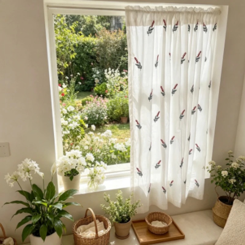 Custom Size French Cream White Pastoral Short Lace Gauze Elegant Double Layer ElegantCurtains Rod Pocket Partition Door Tulle
