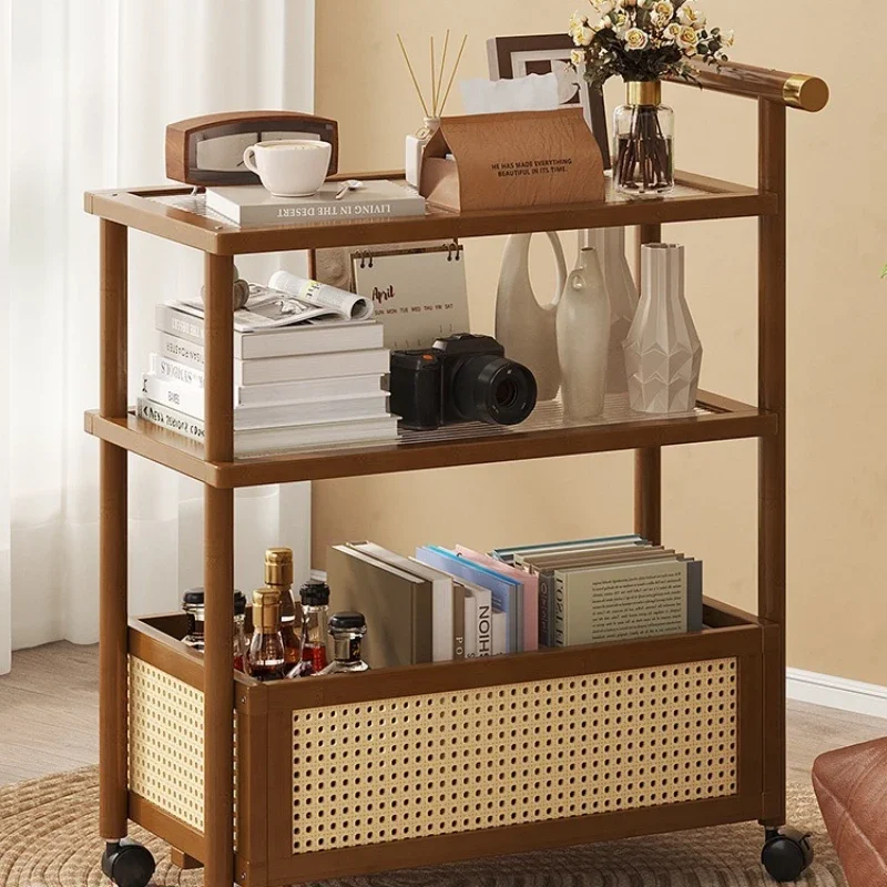 Medieval trolley snack rack retro movable push-pull coffee table living room sofa side retro