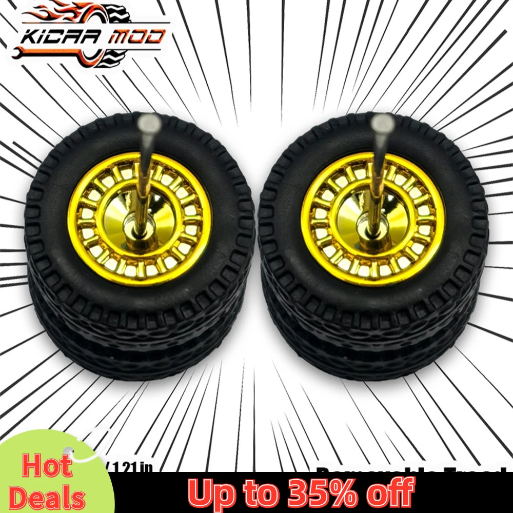 1/64 Model Car Wheels with Rubber All Terrain Tires Closed Spoke Refitting Part for Off-road Vehicle HotWheels Medium Size 1 Set