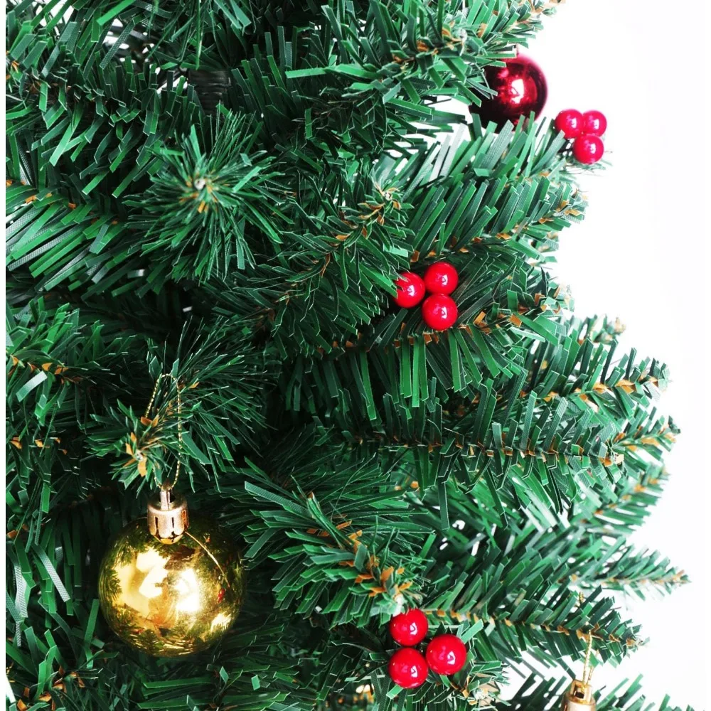 شجرة صنوبر صناعية صغيرة مقاس 24 بوصة لعيد الميلاد مع أضواء LED وحلي زخرفية لعرض عطلة الطاولة