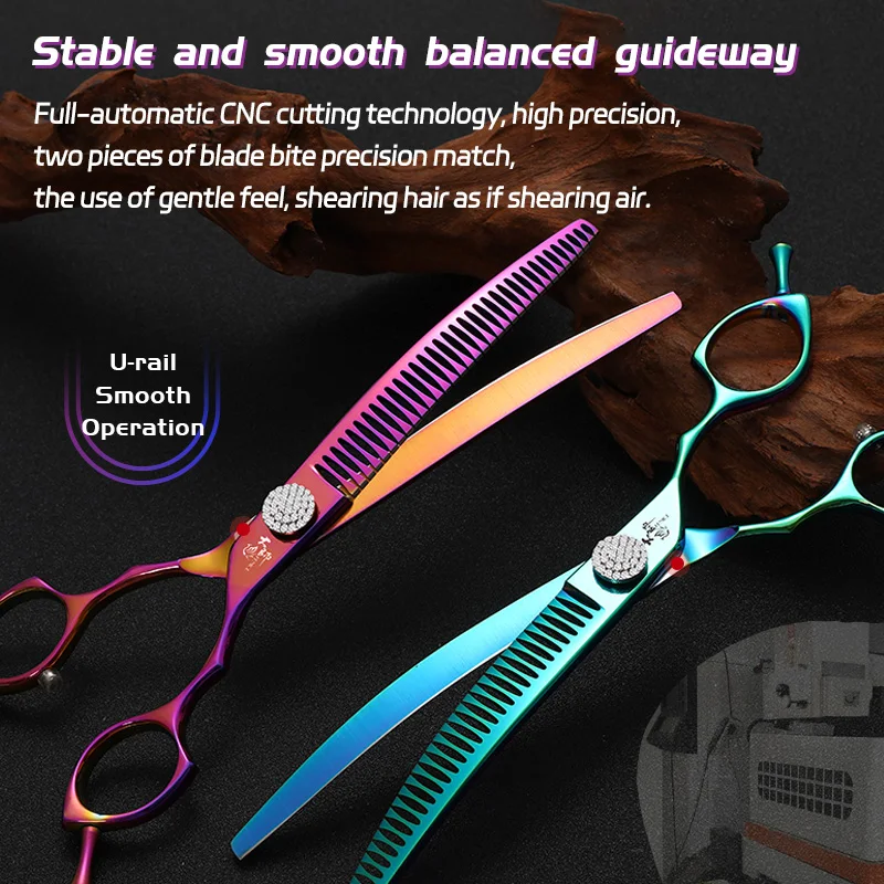 Fenice Professional 7.0/7.25/7.5 Inch JP440C Colorful Dog Grooming Shears Curved Thinning Chunker Scissors for Dog Face Body