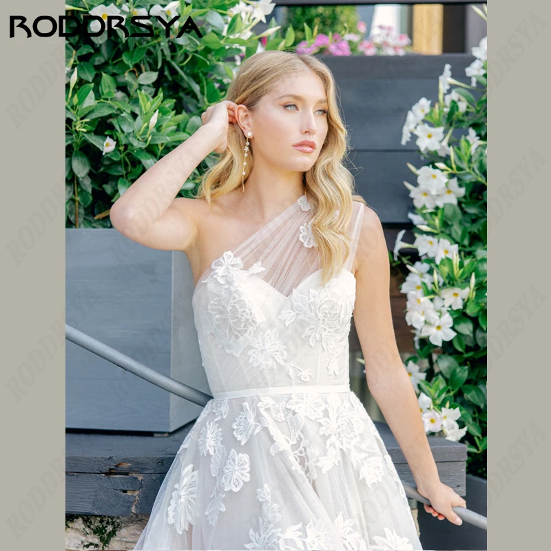 RODDRSYA Boho Strapless One Shoulder Wedding Dress For Women A-line Tulle Lace Vestido De Noiva Appliques Backless Bridal Gowns