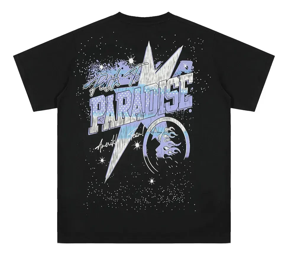 2026 Double Sided Skull Helmet Graphic T-shirt Unisex Star Spray Paint Print Cotton Short Sleeve Y2K Hip Hop Streetwear Tee