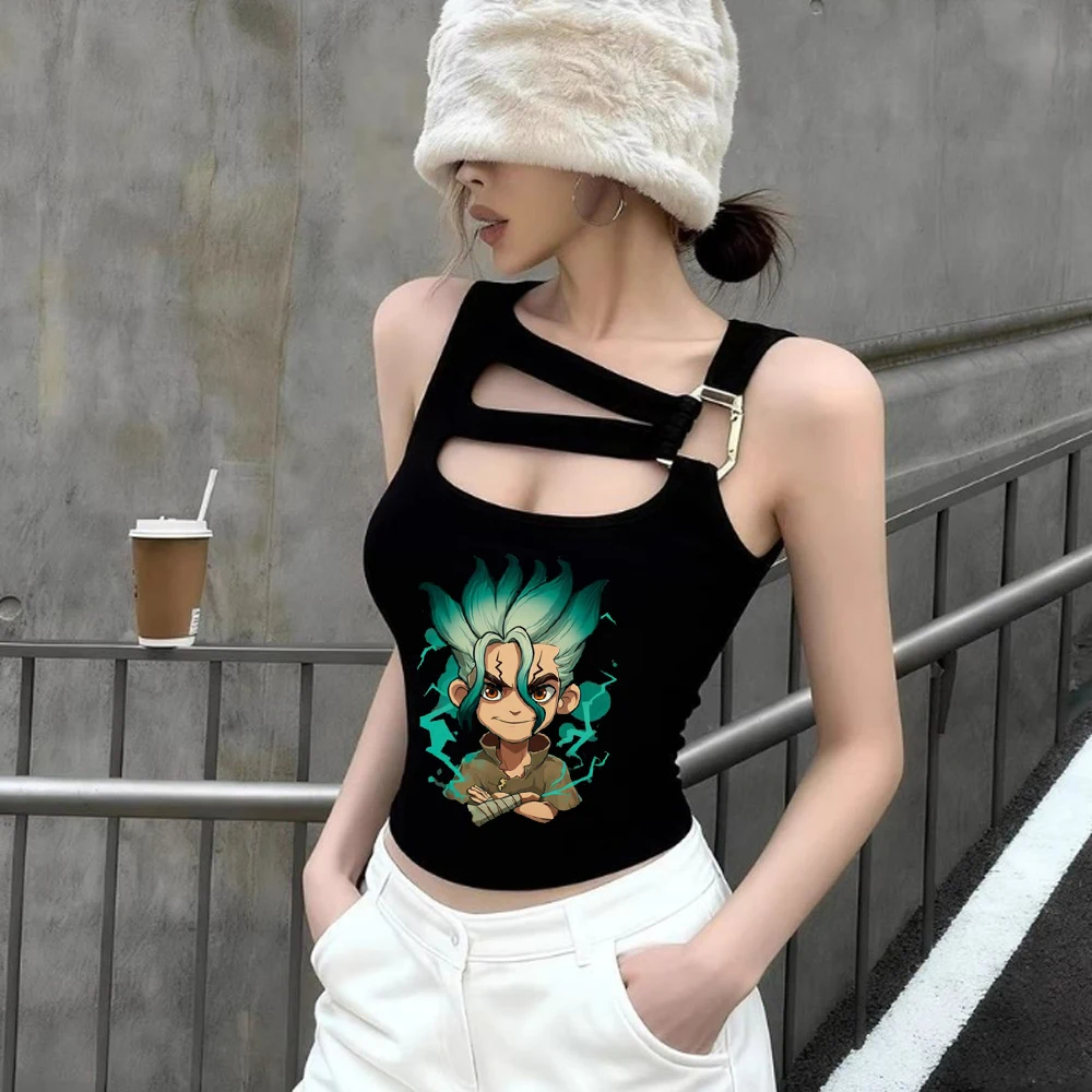 Dr Stone cropped top female kawaii harajuku cutecore streetwear grunge tshirt streetwear summer cute emo cheap