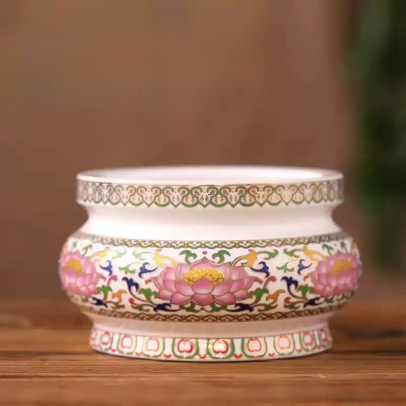 1PCS Ceramic White Lotus Incense Burner Home Offering Incense Burner Heart Sutra Buddha Hall Feng Shui Ornament incensory view 3