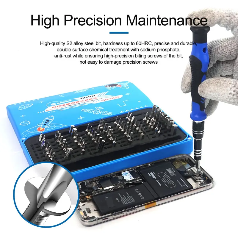 SUNSHINE SS-5121 66 in 1 Set di cacciaviti di precisione multifunzionali 15 tipi e 64 punte di precisione per la riparazione di telefoni cellulari