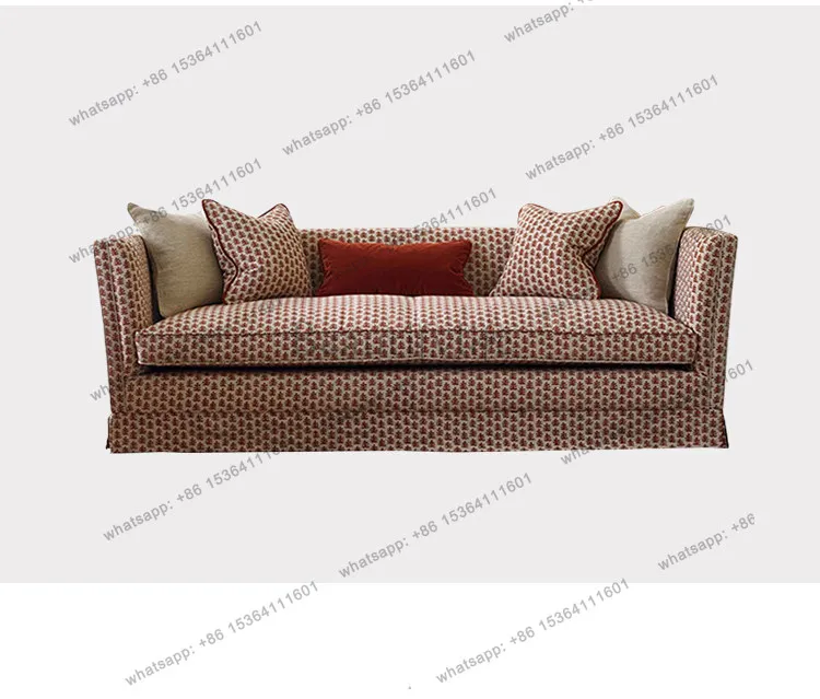 American retro style household small apartment printing high-end living room straight row fabric sofa
