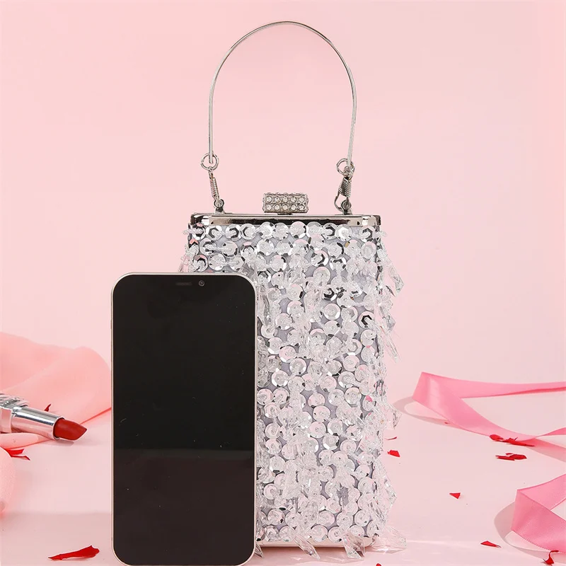 Pochette de soirée en diamant pour femme, pompon, paillettes, portefeuille de fête, sac à main Handel Diamond Bling, 2 couleurs, livraison directe,