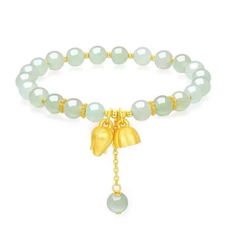 6MM Single Ring Lotus Pendant Green White Hand String Natural Small Fresh Ornaments Hetian Jade Bracelet Women Birthday Gift
