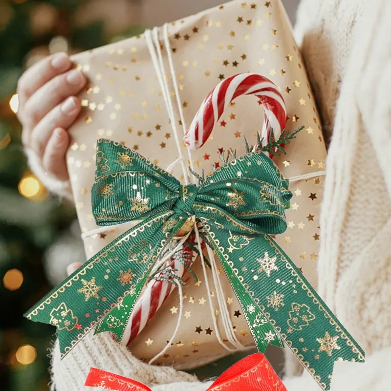Christmas Ribbon Printed Red Green Polyester Ribbons Handmade Supplies for New Year Party DIY Gift Bag Box Packing Bouquet Decor