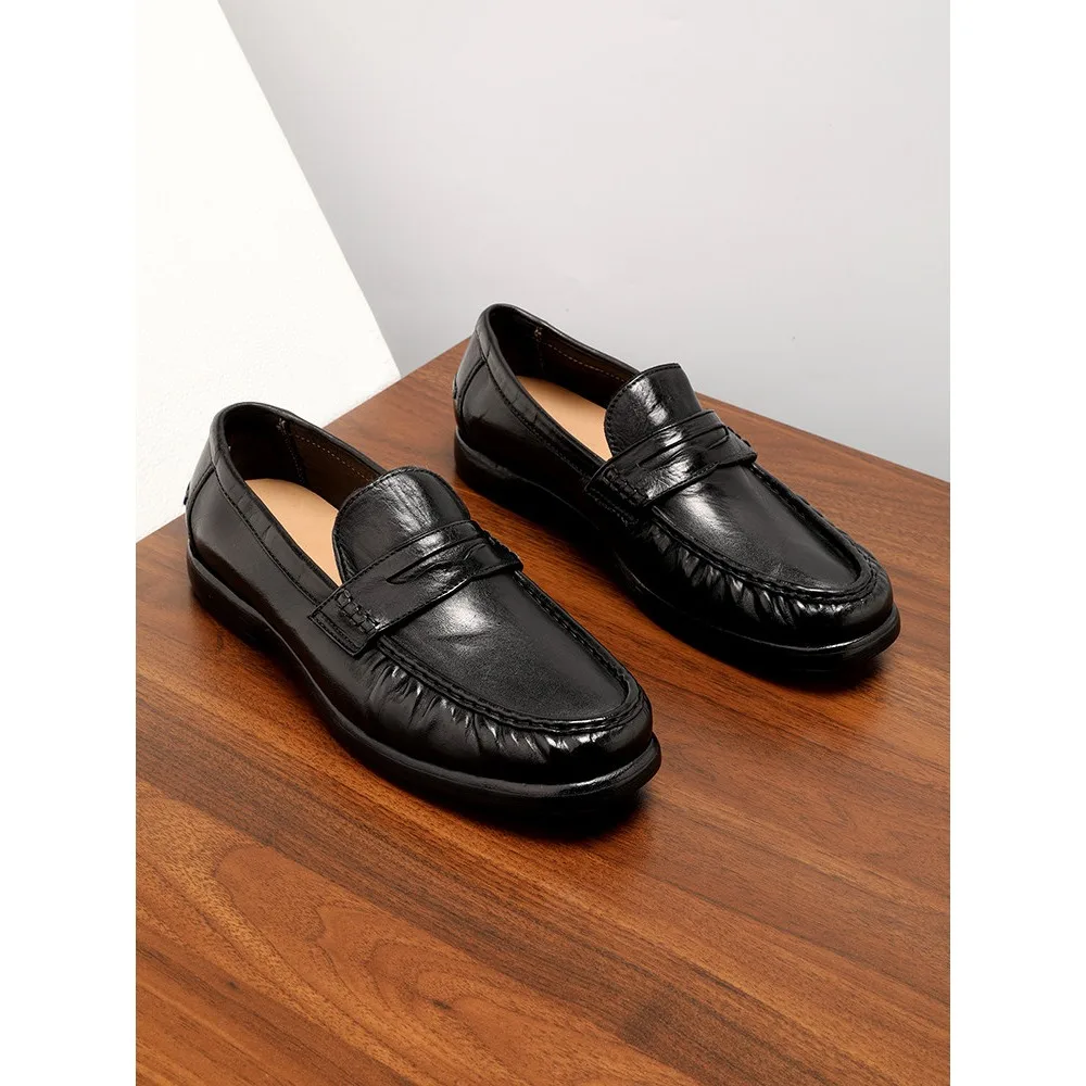 Vintage Washed Horse Leather Loafers for Men Slip on Lazy Bean Shoes Casual Business Leather Shoes  Summer