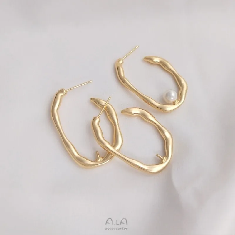 Color Earrings 14K Gold Irregular U-shaped Half-hole Pearl Holder Earrings DIY Handmade Ear Jewelry Material Accessories