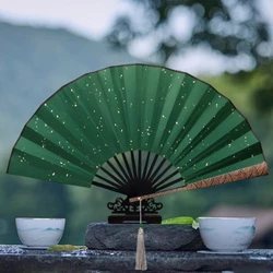 Cloud Pattern Carved Rice Paper Folding Fan Black Sprinkled Gold Silk Cloth Ancient Style Wave Pattern National Trend Fan