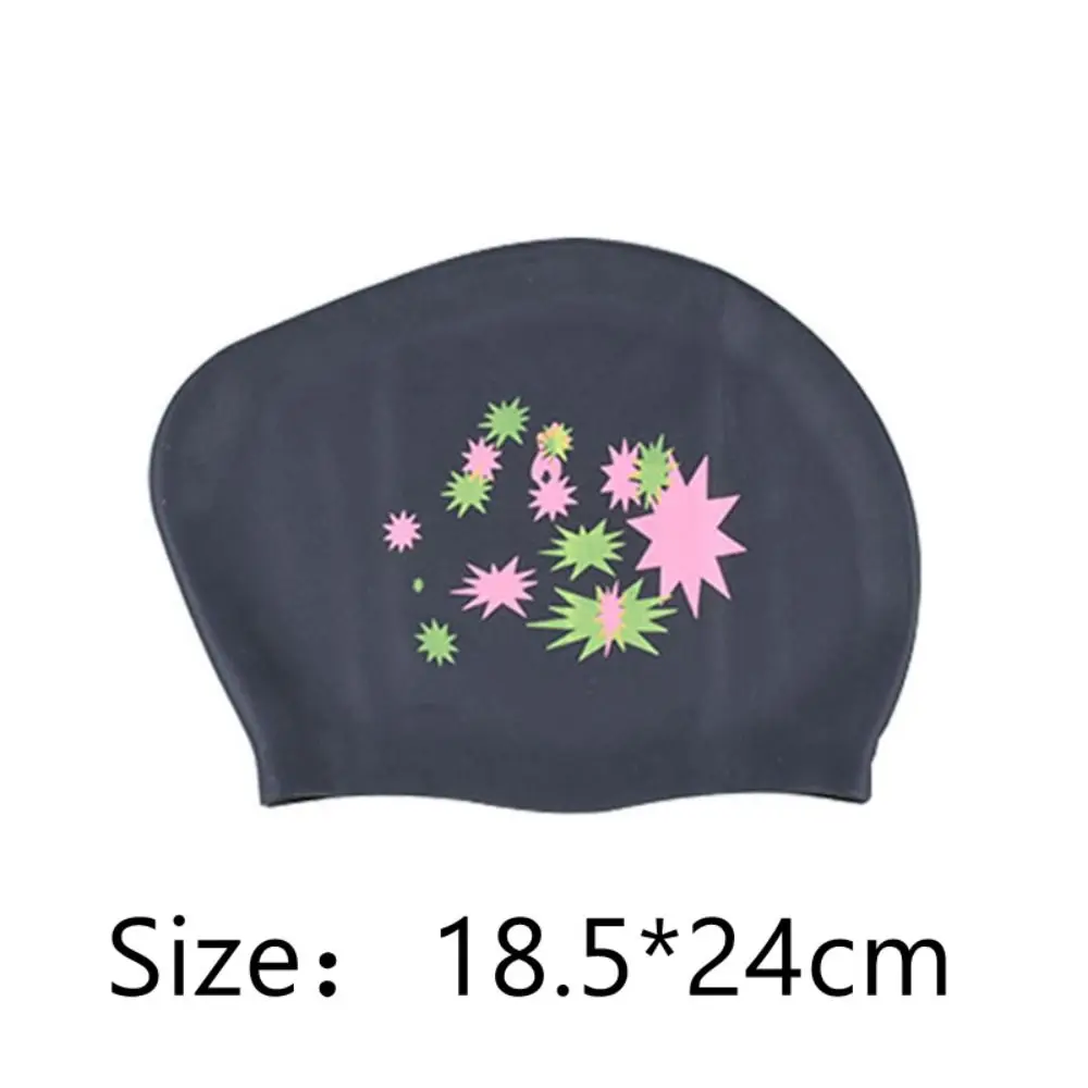 Large Size Long Hair Swimming Cap Fashionable Elastic Star Pattern Swim Gear Waterproof Silica Gel Silicone Swimming Cap Lady