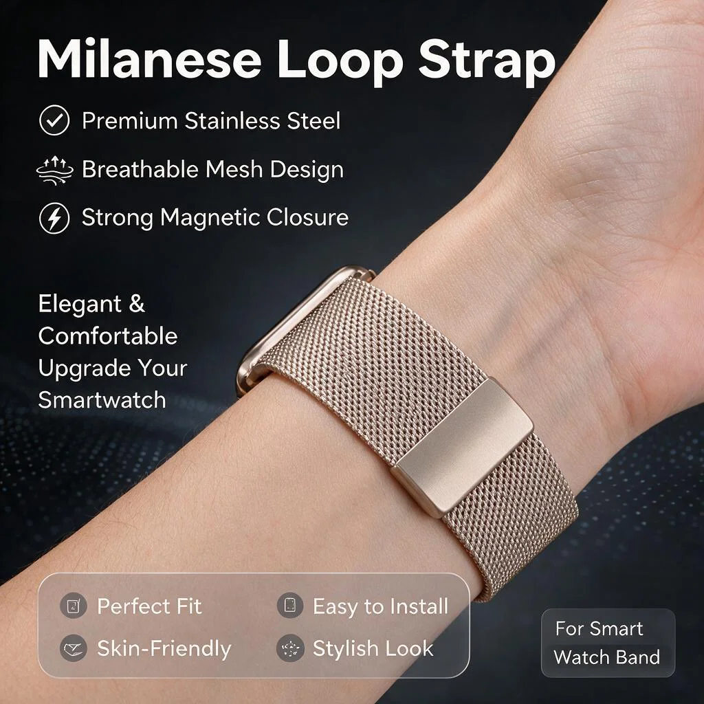 Compatible with WHOOP 5.0 Milanese Stainless Steel Magnetic Band Cool Touch Metal Mesh Replacement Sport Wrist Strap