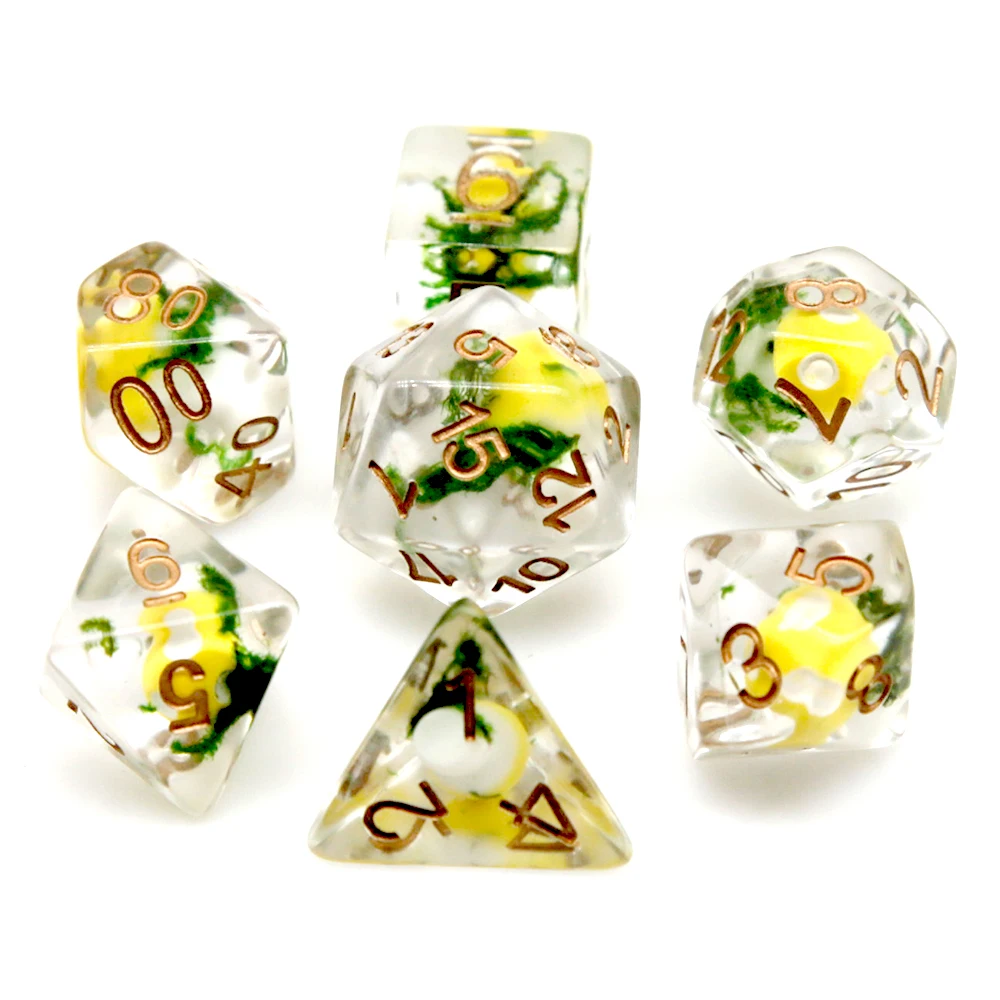 7 قطعة/المجموعة DND النرد الراتنج الشفاف لطيف الفطر نرد متعدد السطوح للعب الأدوار الجدول بطاقة RPG مجلس اللعبة