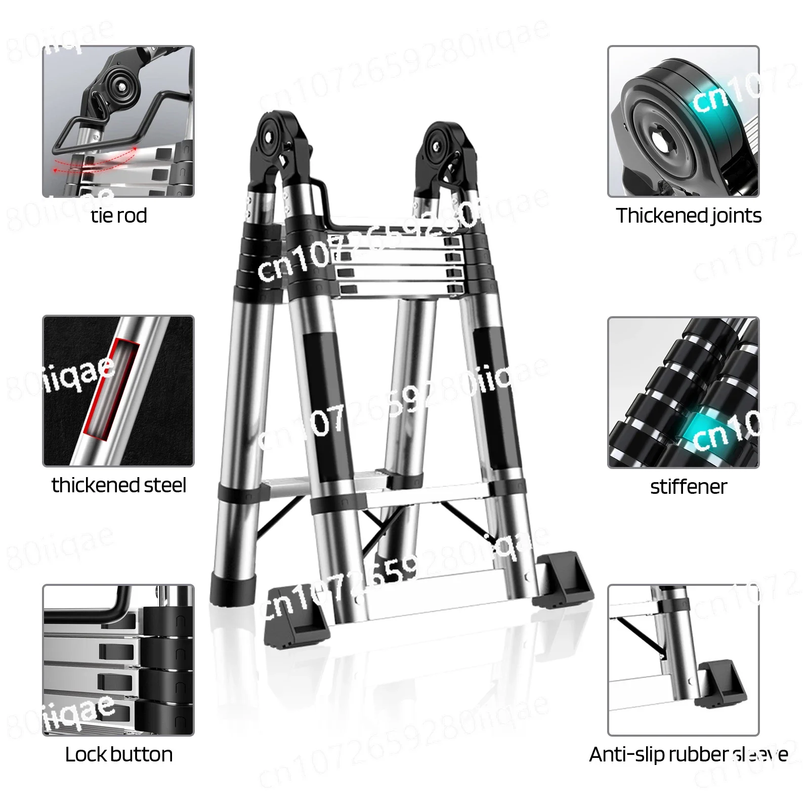 Stainless Steel Ladder A-type Telescopic Ladders 5-stage Ladder Folding Ladder Extension Step Ladders household Thicken Stairs