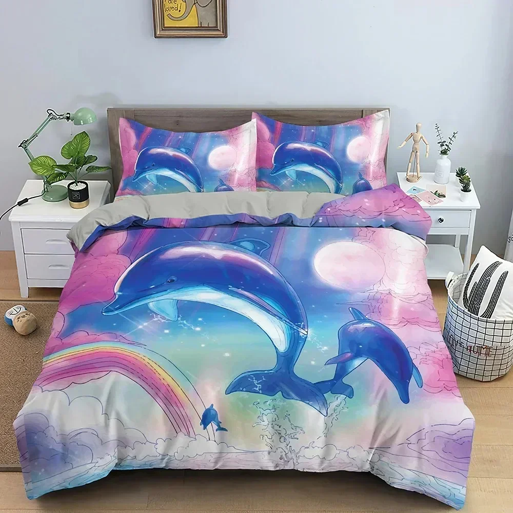 Top Dolphin Bedding Set Boys Girls Twin Queen Size Duvet Cover Pillowcase Bed Kids Adult Fashion For Home Textileextile