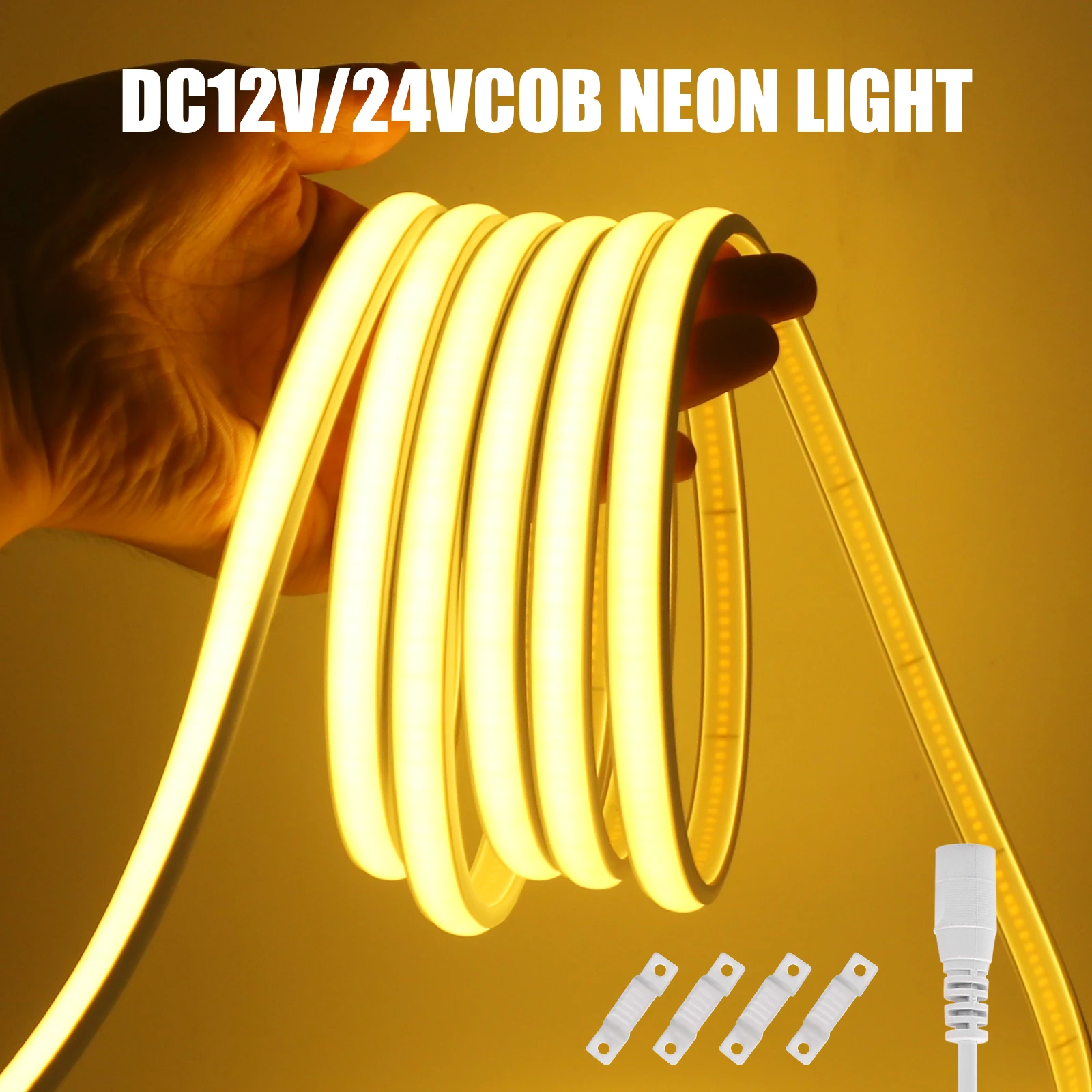 12V 24V COB LED Strip Light Waterproof Flexible LED Neon Light 320LEDs High Density Linear Lighting COB LED Lights 0.5-20M