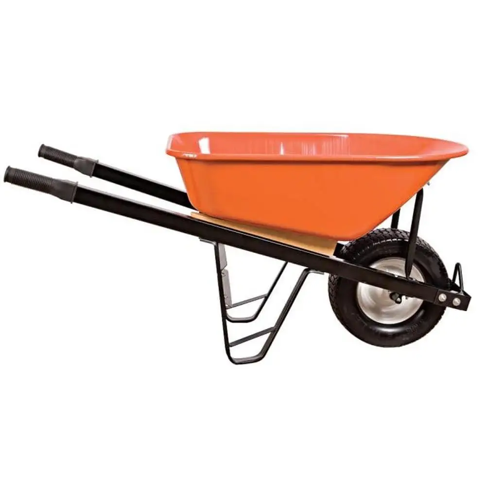 Heavy-Duty 6-Cubic-Foot Wheelbarrow Holds 500lbs Powder-Coated Tray Precision Ball Bearing System Flat-Free Tire Rust Resistant