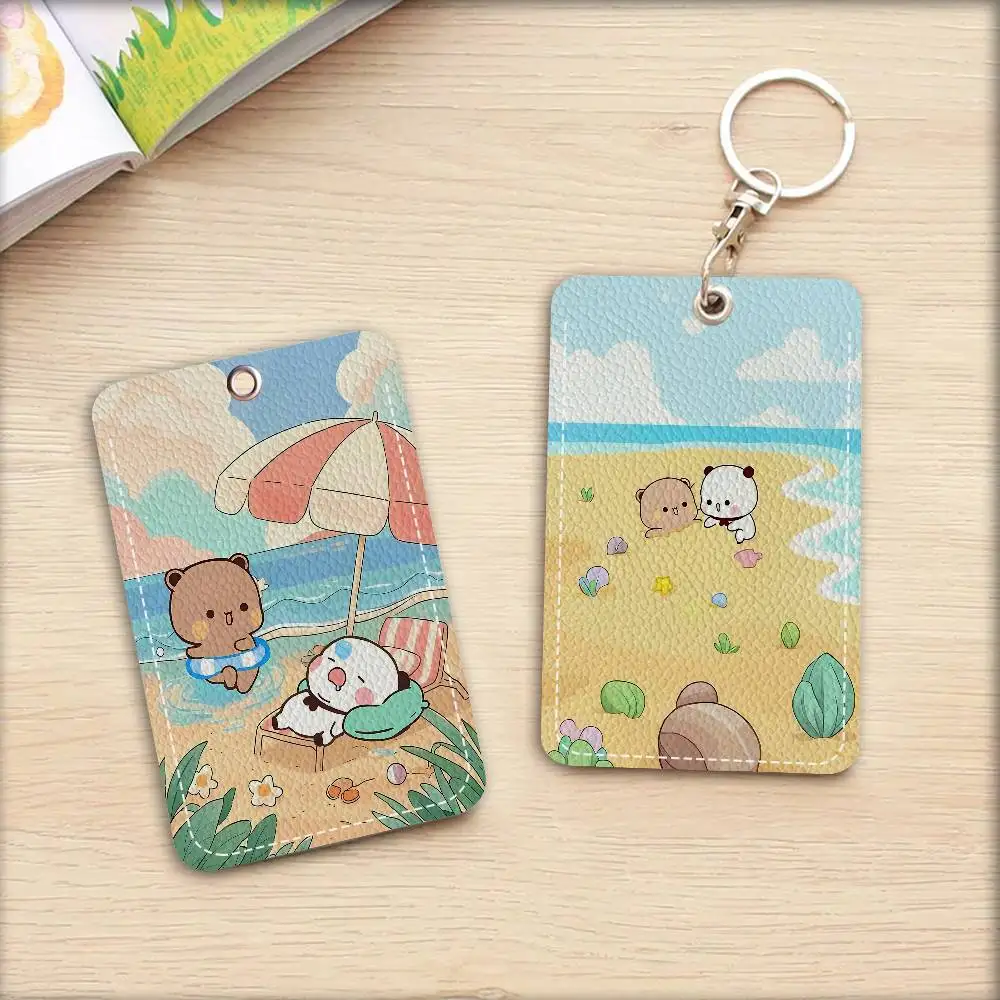 BuBu And DuDu Rectangle Keychain Card Holder, Badge Credit Card Holder, Student ID Card Holder, Bus Cards Cover