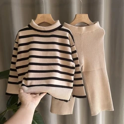 Autumn and Winter Girls' Clothing Set New Children's Pullover Sweater Pants Two piece Set Baby High Neck Sweater Suit