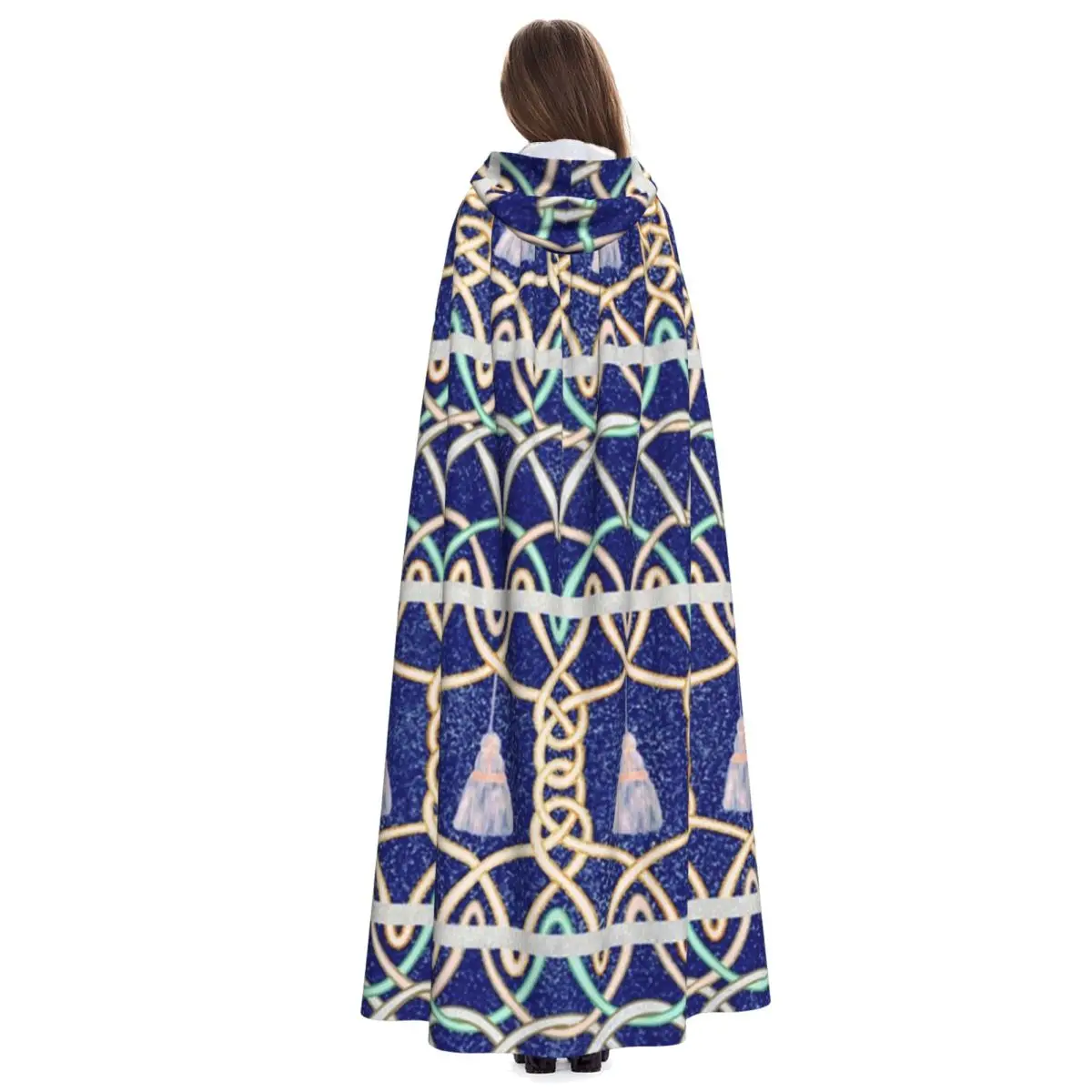 Midnight Sky Passementerie Blau und Pastell Langer Kapuzenumhang Hexe Mittelalter Kostüm Cosplay Cape HalloweenCoat Erwachsene Unisex