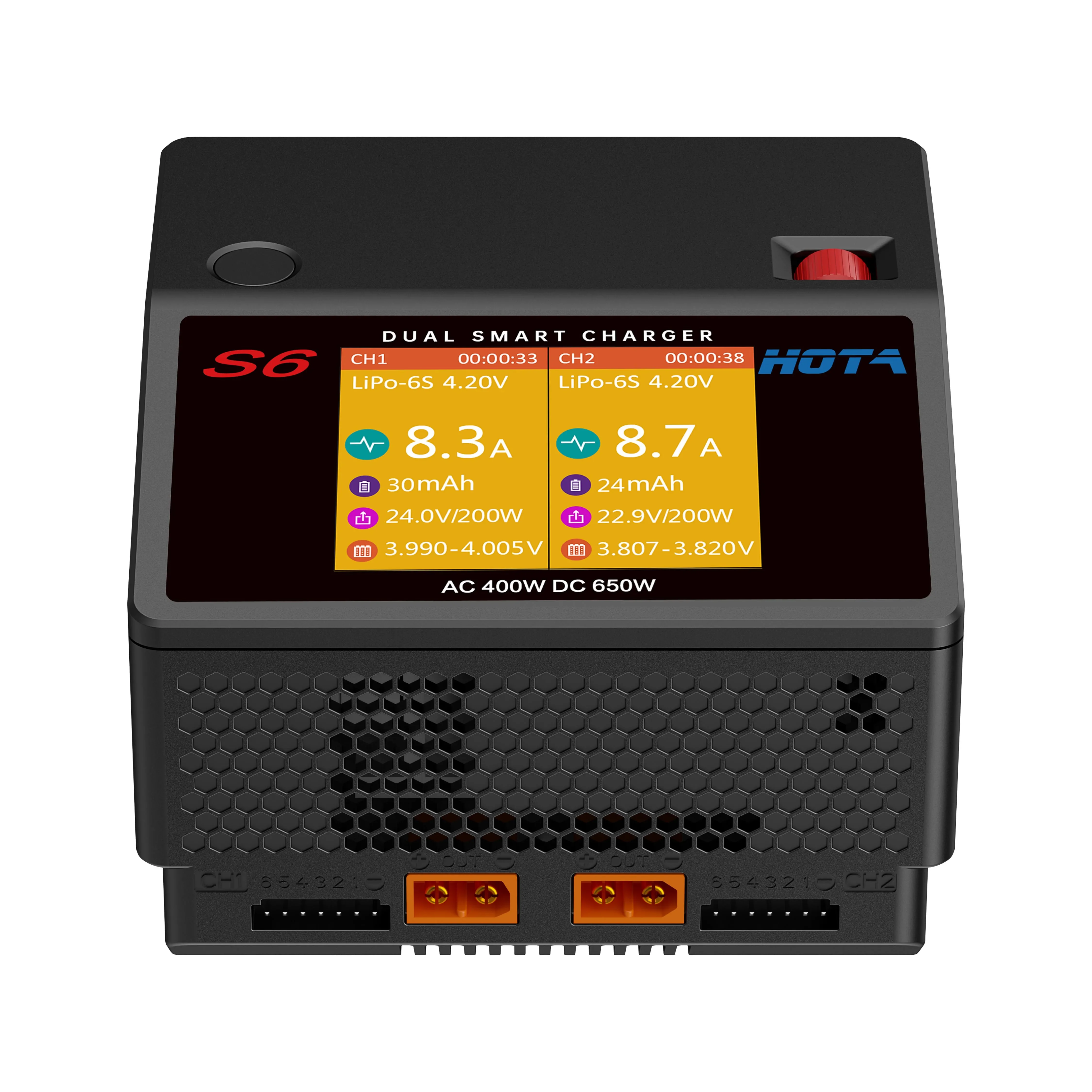 HOTA S6 AC400W DC650W 15A Dual Channel Smart Ultra Small Size Charger for Lipo LiHV LiFe LiIon NiZn NiCd NiMH Battery