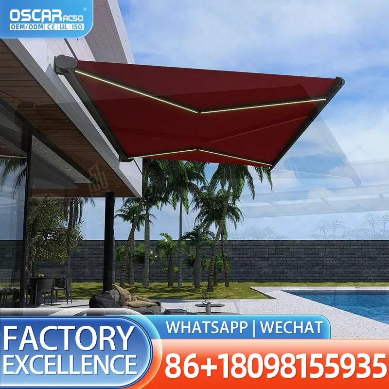 Aluminum Electric Folding UV Protected Sunshade with LED Lights for Terrace Patio Balcony Modern Automatic Roof Cover Retractabl