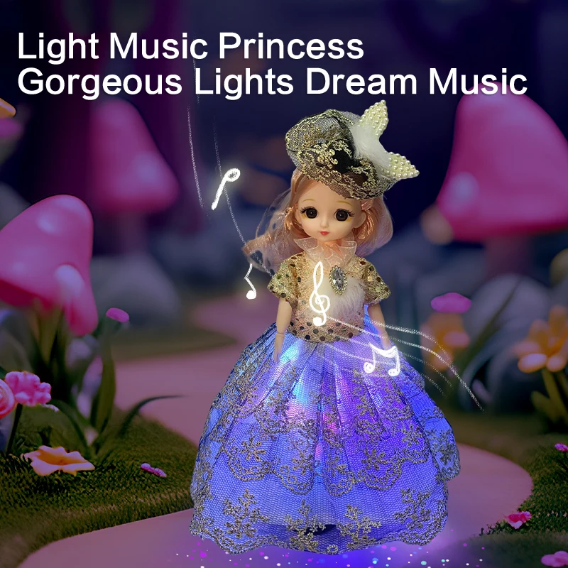 دمية الأميرة الأنيقة مقاس 9 بوصة مزودة بمصابيح LED وموسيقى، ألعاب الأميرة للفتيات والأطفال، هدايا عيد ميلاد رائعة #5