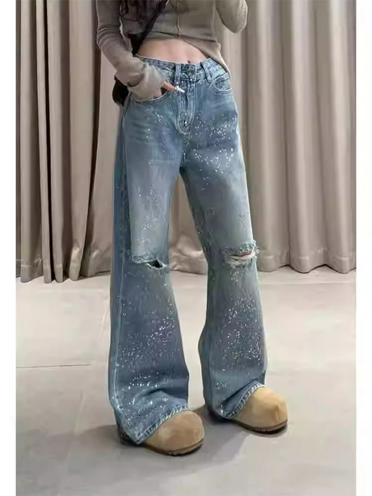 

Модные сексуальные повседневные женские джинсы с высокой талией и дырками, Новое поступление осени, универсальные элитные женские брюки