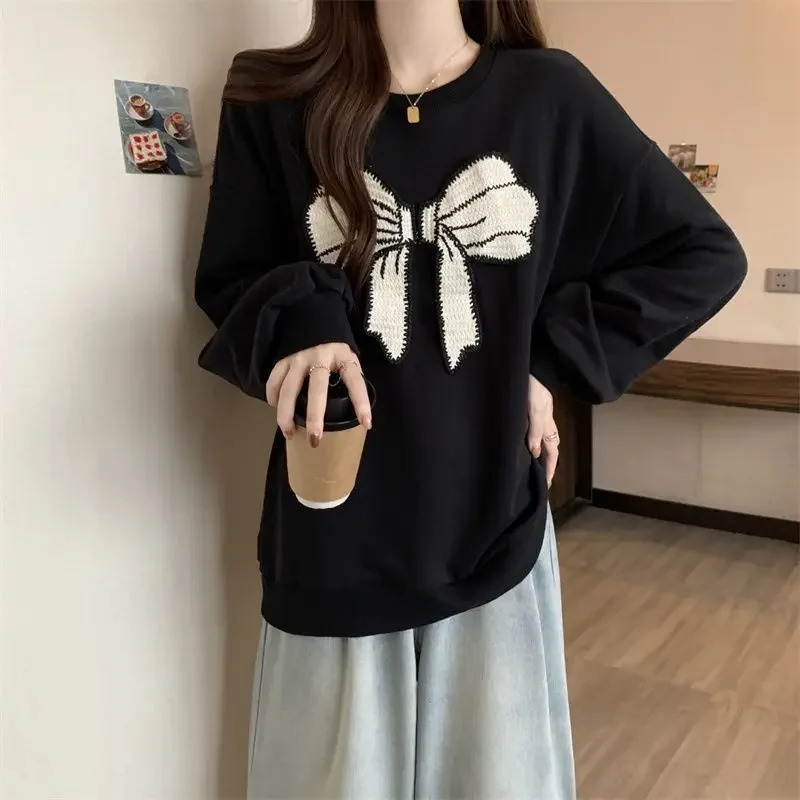 Spring and Autumn New Loose Casual Slim Medium Long Sweater Women Large Coat Bottom Long Sleeve T-shirt Top Round Neck Clothes