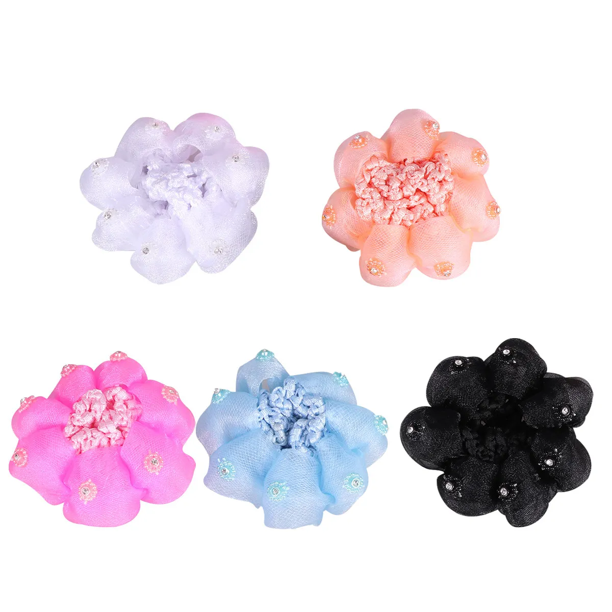 

Набор из 5 штук: Эластичные сетчатые шапочки-снуды с оборками для танцевальных выступлений, сценических образов и официальных мероприятий, разные цвета