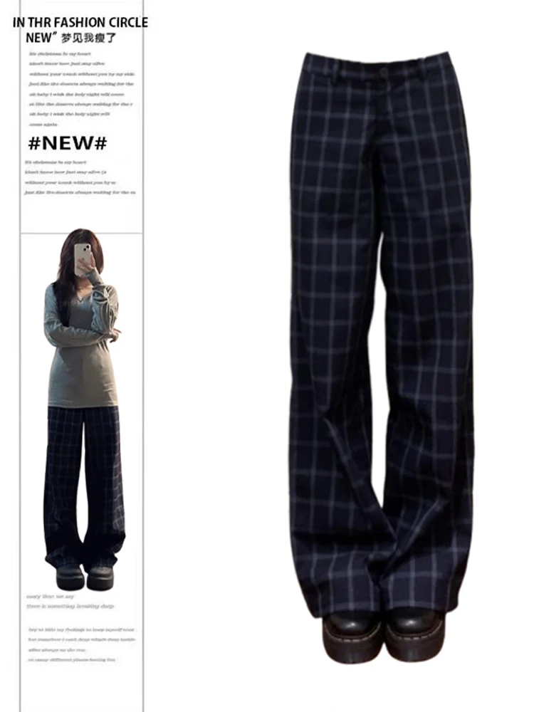 

Женские длинные брюки в клетку, прямые брюки Y2K, уличная одежда, японский Harajuku, гранж 2000-х годов, корейские модные длинные брюки, панталоны