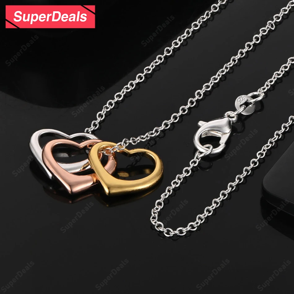 

SuperDeals 925 Sterling Silver Heart Pendant Necklace 16-30 Inch Chain Lovers Exquisite High-Quality Jewelry Wedding Party Gift