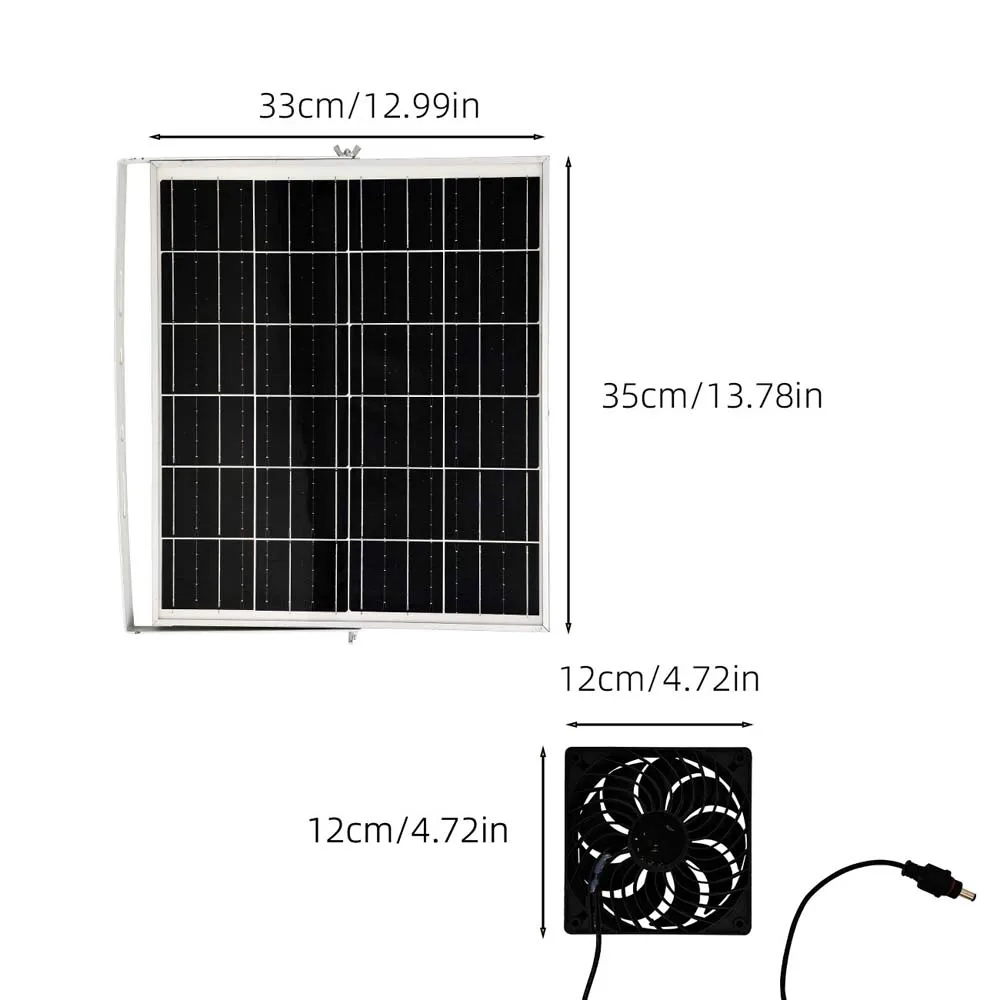 25W Monocrystalline Solar Powered Waterproof Exhaust Fan with Bracket Aluminum Frame Ventilation Kit for Pet House Outdoor